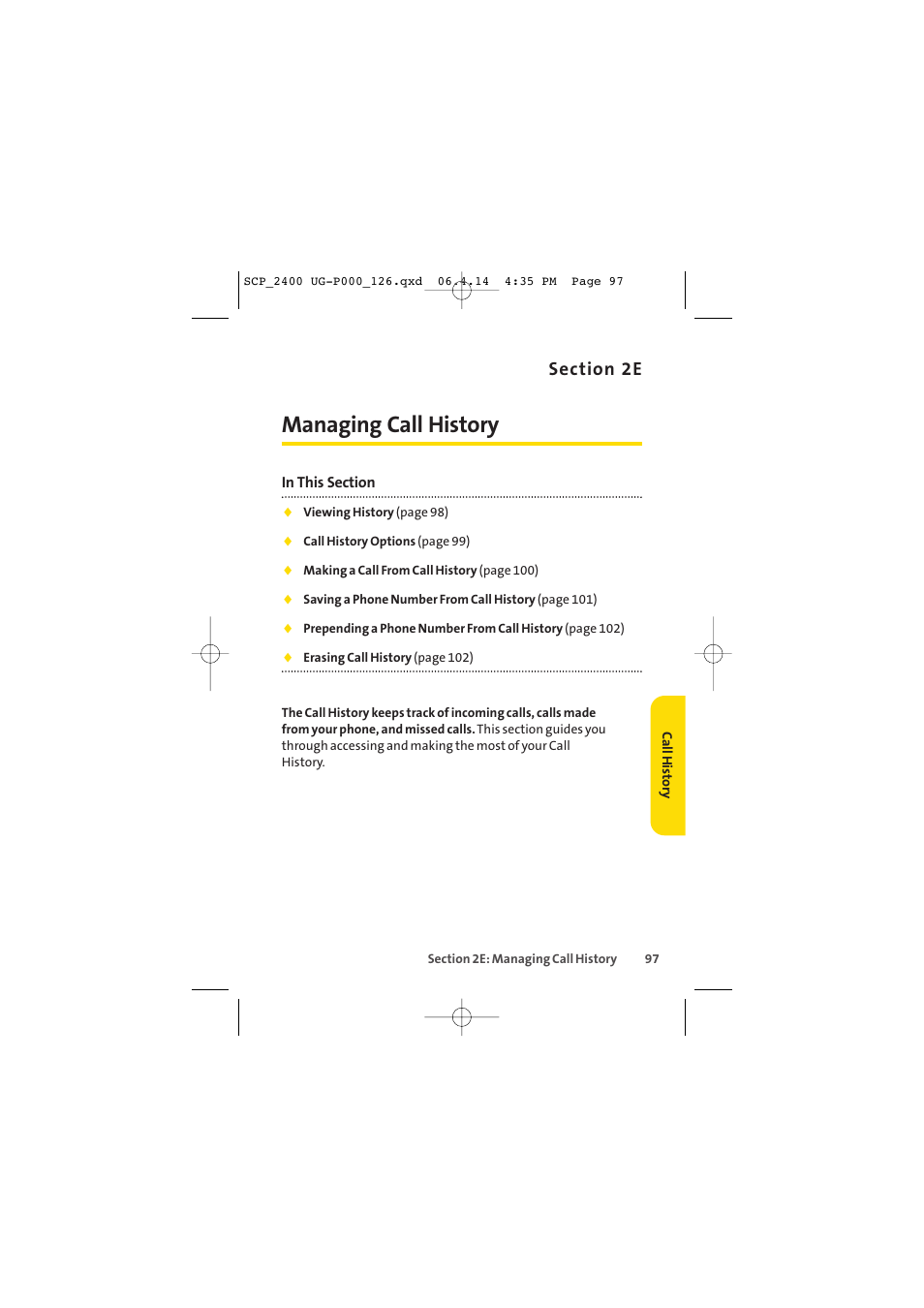 Managing call history | Sprint Nextel SPRINT PCS VISION SCP-2400 User Manual | Page 113 / 256