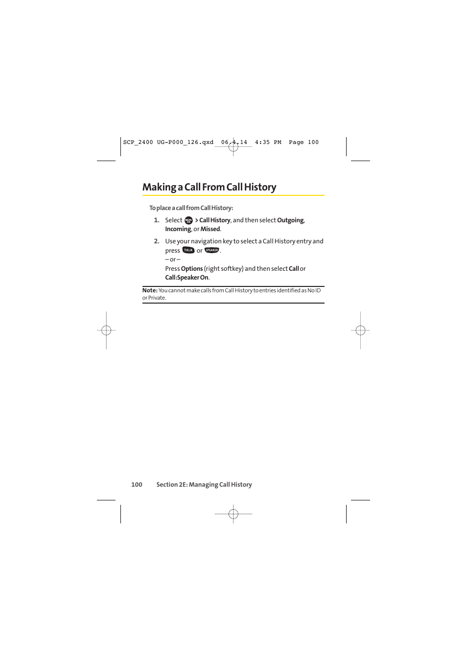 Making a call from call history | Sprint Nextel SPRINT PCS VISION SCP-2400 User Manual | Page 116 / 256