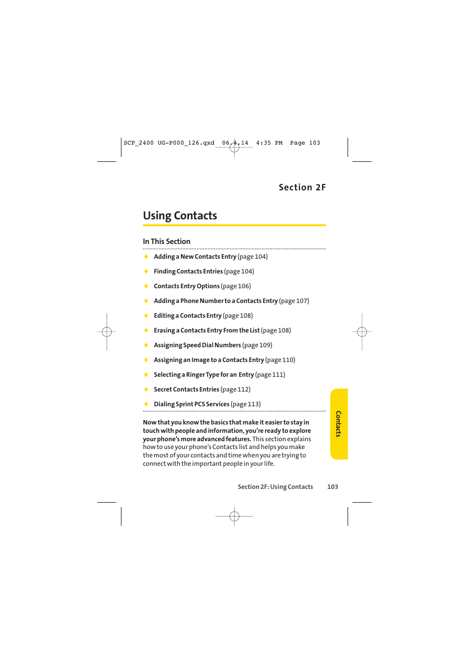 Using contacts | Sprint Nextel SPRINT PCS VISION SCP-2400 User Manual | Page 119 / 256