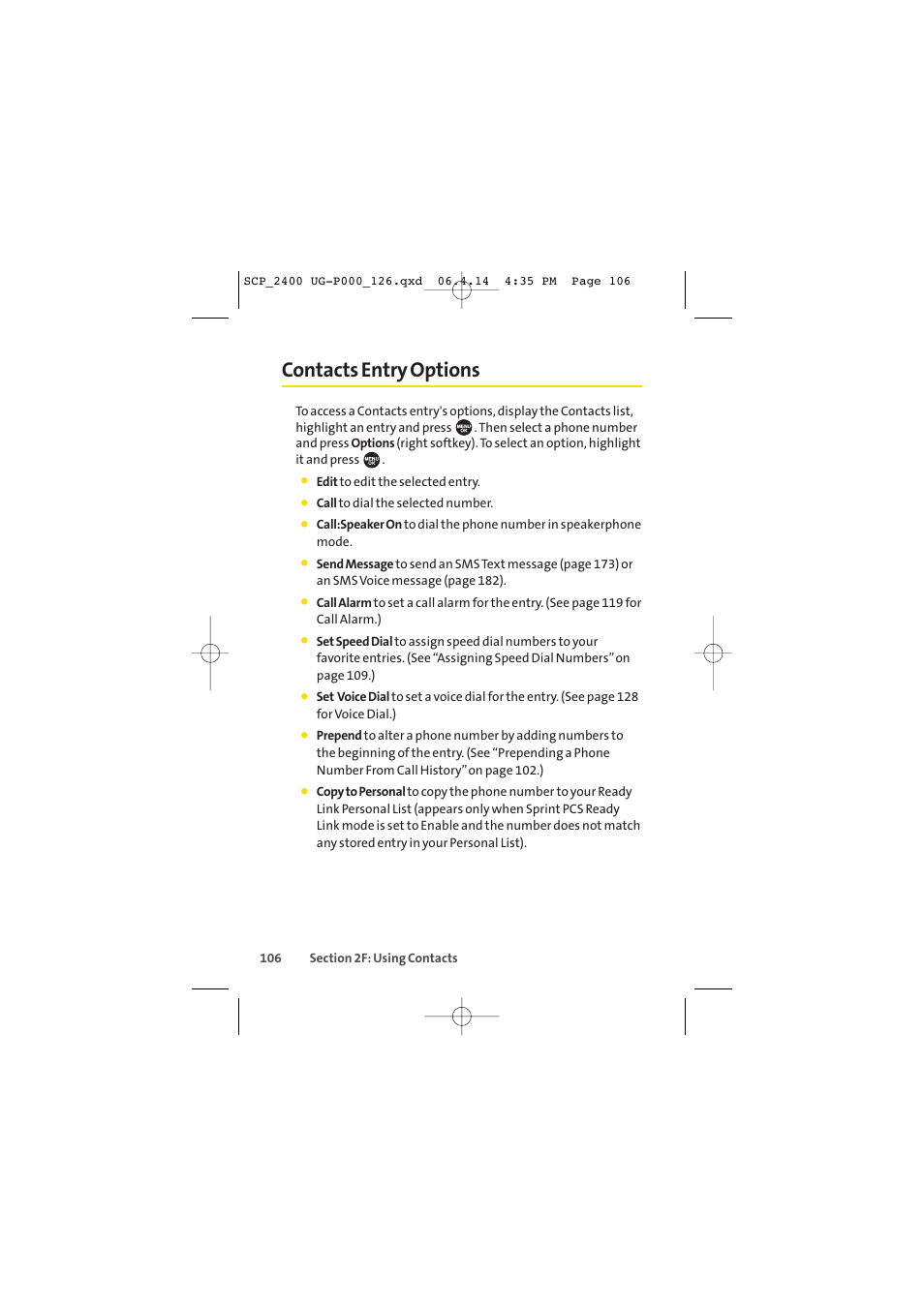 Contacts entry options | Sprint Nextel SPRINT PCS VISION SCP-2400 User Manual | Page 122 / 256