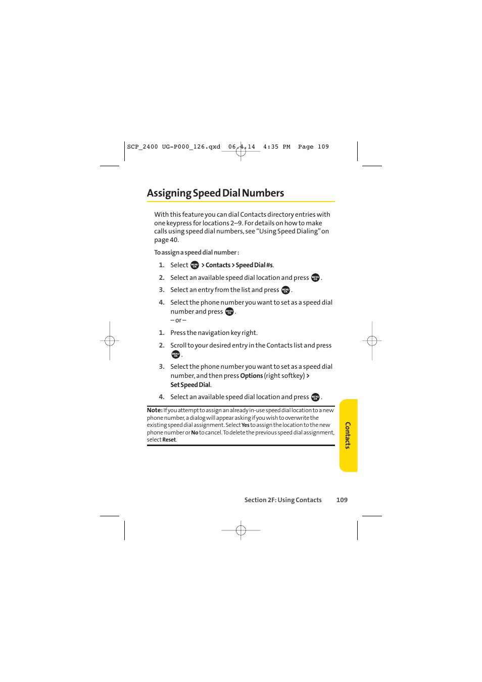 Assigning speed dial numbers | Sprint Nextel SPRINT PCS VISION SCP-2400 User Manual | Page 125 / 256