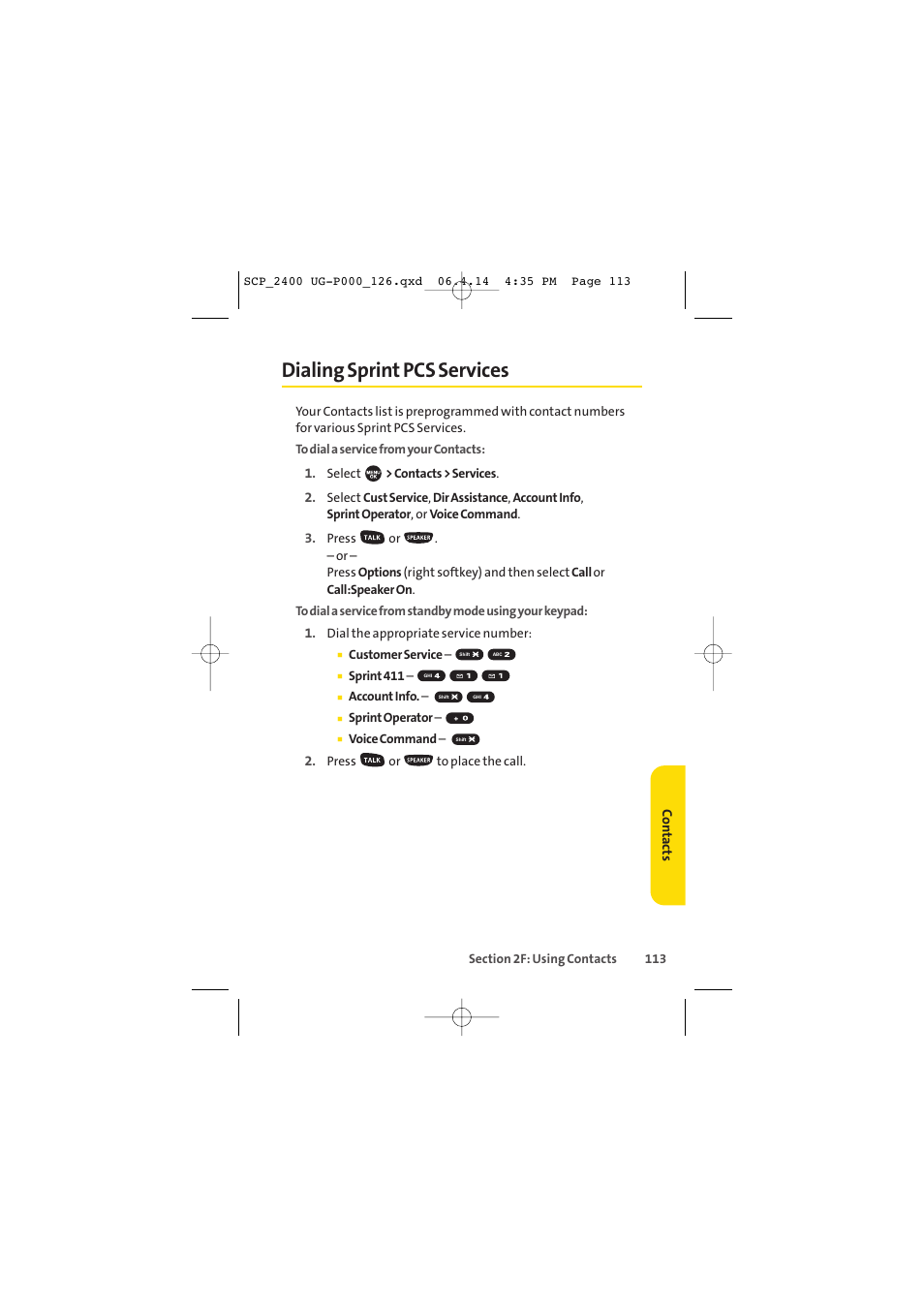 Dialing sprint pcs services | Sprint Nextel SPRINT PCS VISION SCP-2400 User Manual | Page 129 / 256