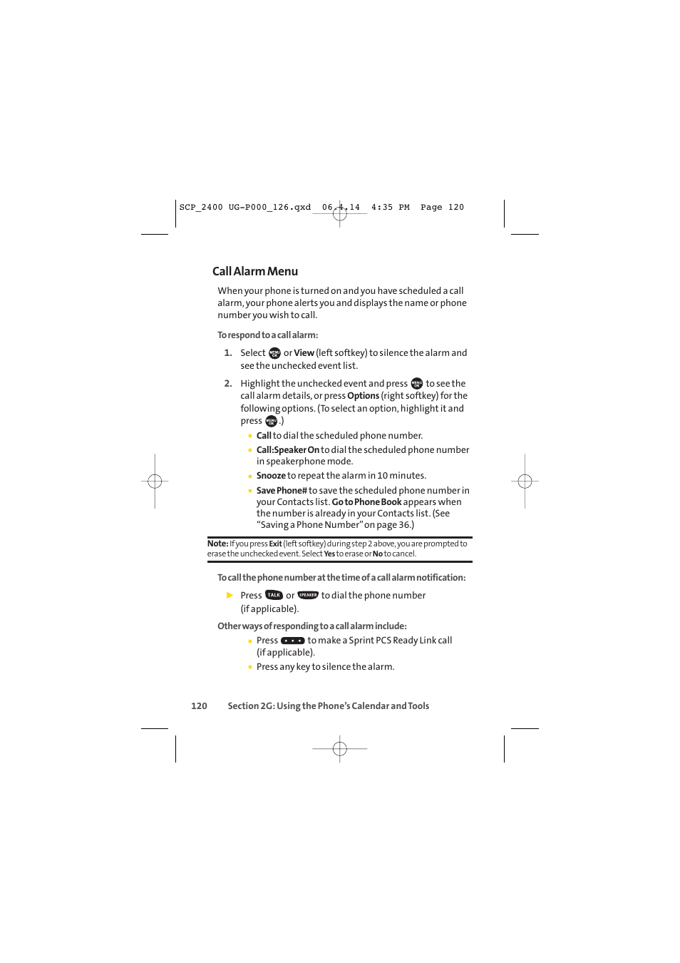 Call alarm menu | Sprint Nextel SPRINT PCS VISION SCP-2400 User Manual | Page 136 / 256