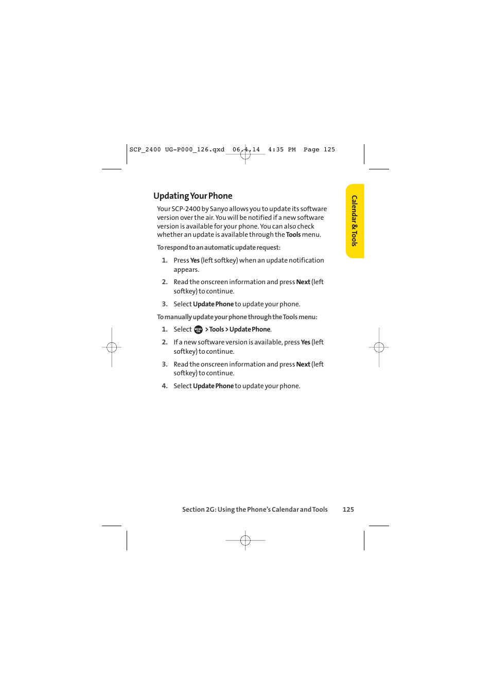 Updating your phone | Sprint Nextel SPRINT PCS VISION SCP-2400 User Manual | Page 141 / 256