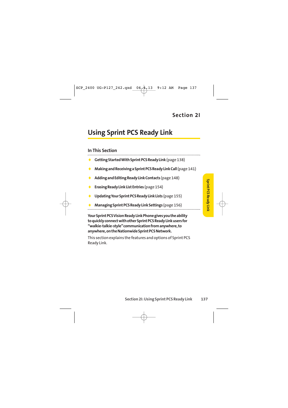 Using sprint pcs ready link | Sprint Nextel SPRINT PCS VISION SCP-2400 User Manual | Page 153 / 256