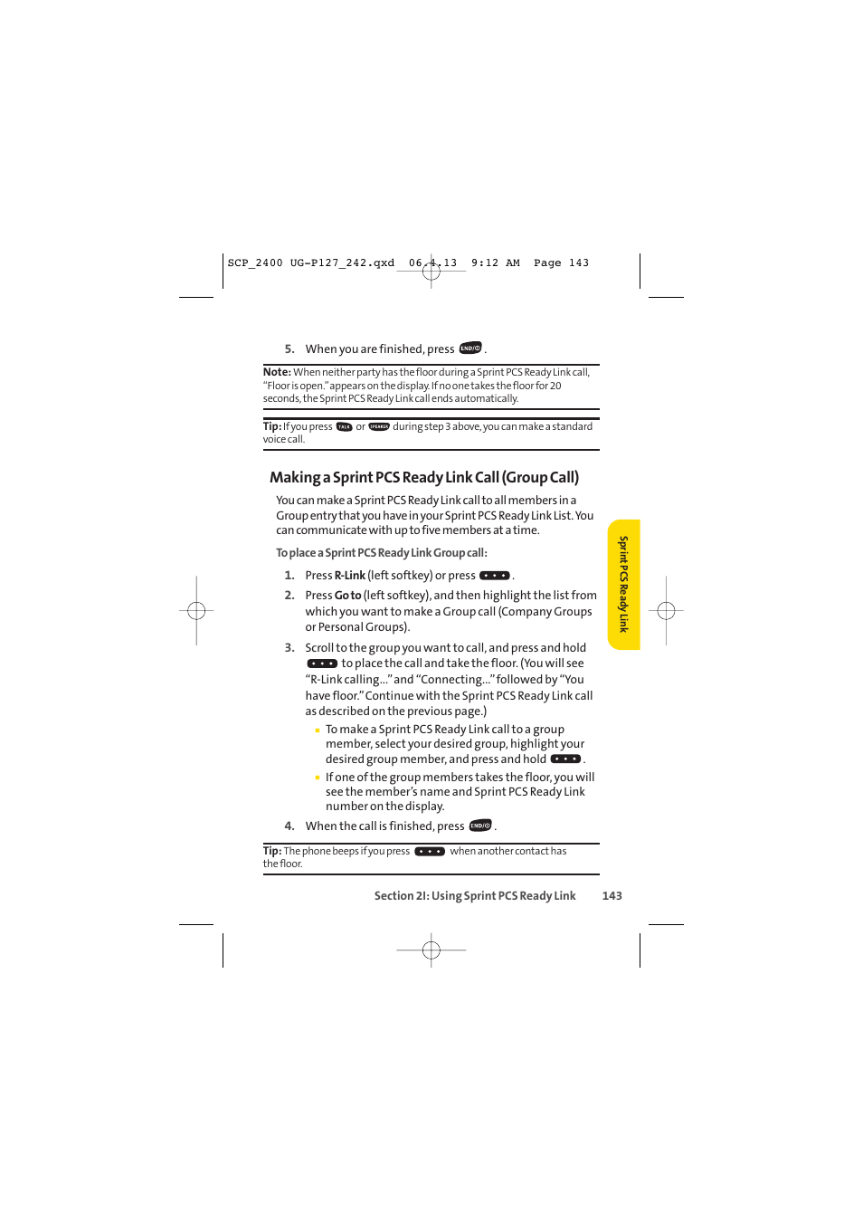 Making a sprint pcs ready link call (group call) | Sprint Nextel SPRINT PCS VISION SCP-2400 User Manual | Page 159 / 256