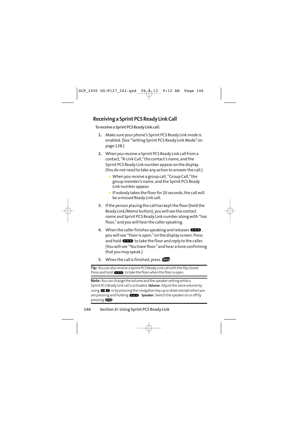 Receiving a sprint pcs ready link call | Sprint Nextel SPRINT PCS VISION SCP-2400 User Manual | Page 162 / 256