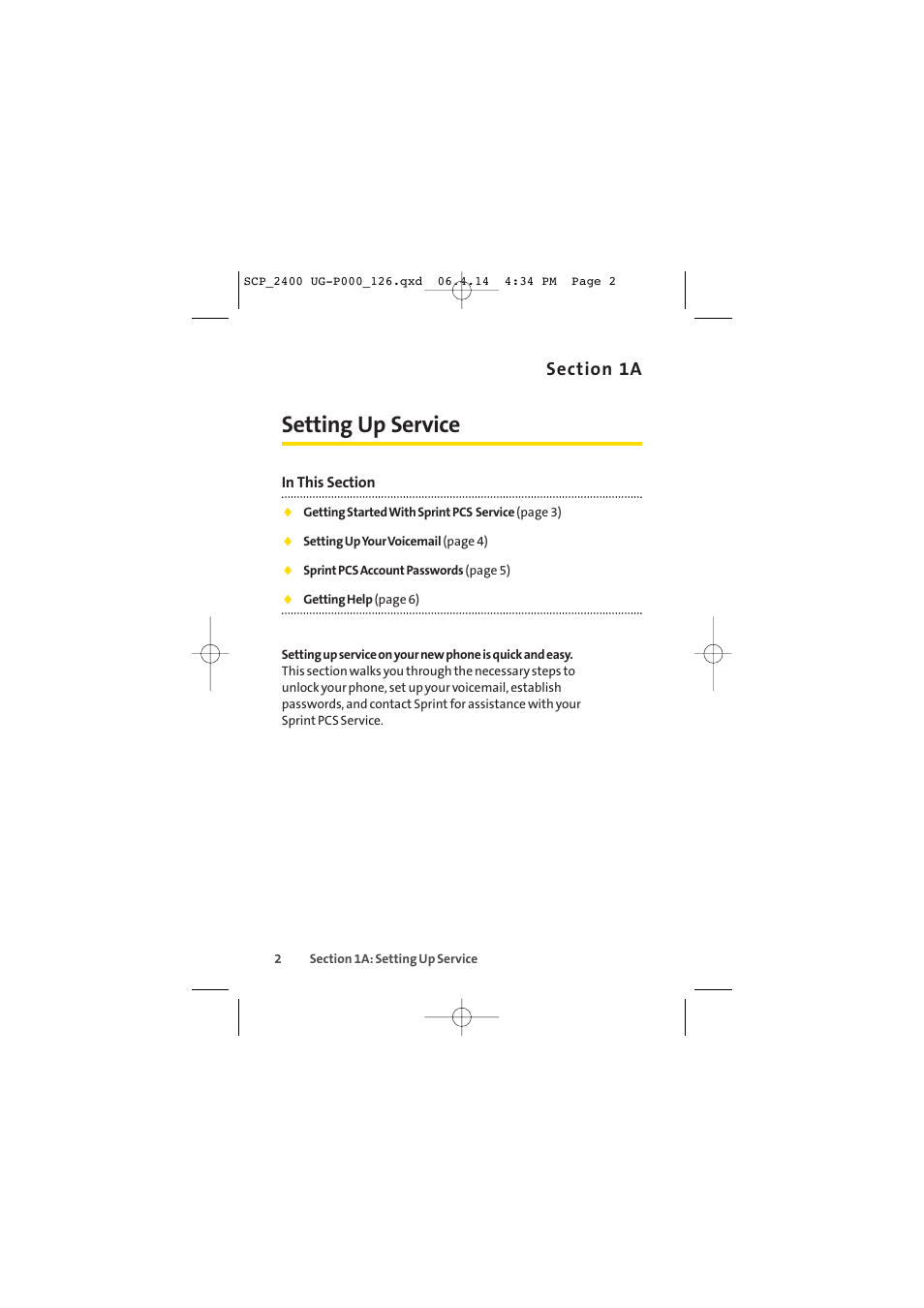 Setting up service | Sprint Nextel SPRINT PCS VISION SCP-2400 User Manual | Page 18 / 256