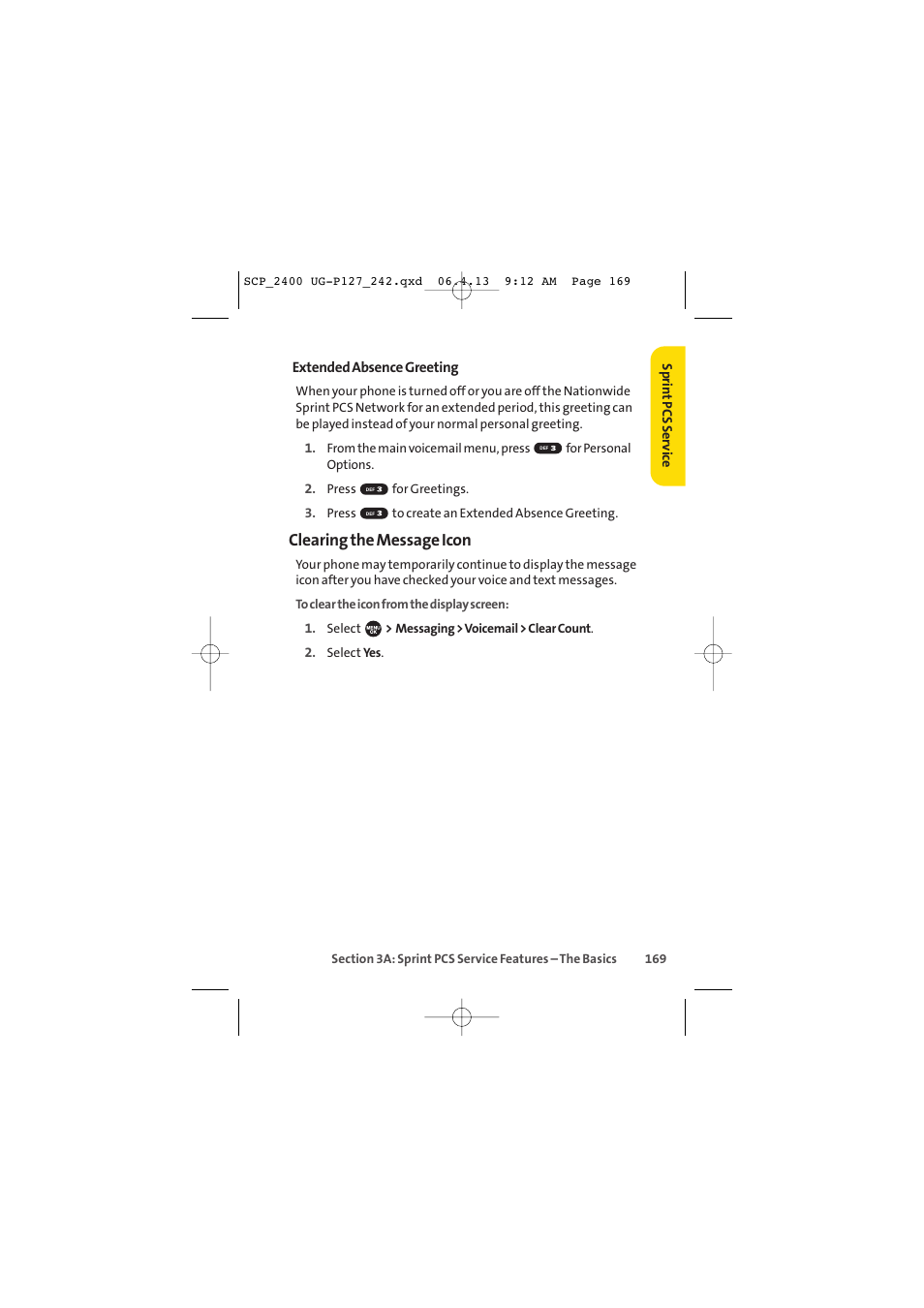 Clearing the message icon | Sprint Nextel SPRINT PCS VISION SCP-2400 User Manual | Page 185 / 256