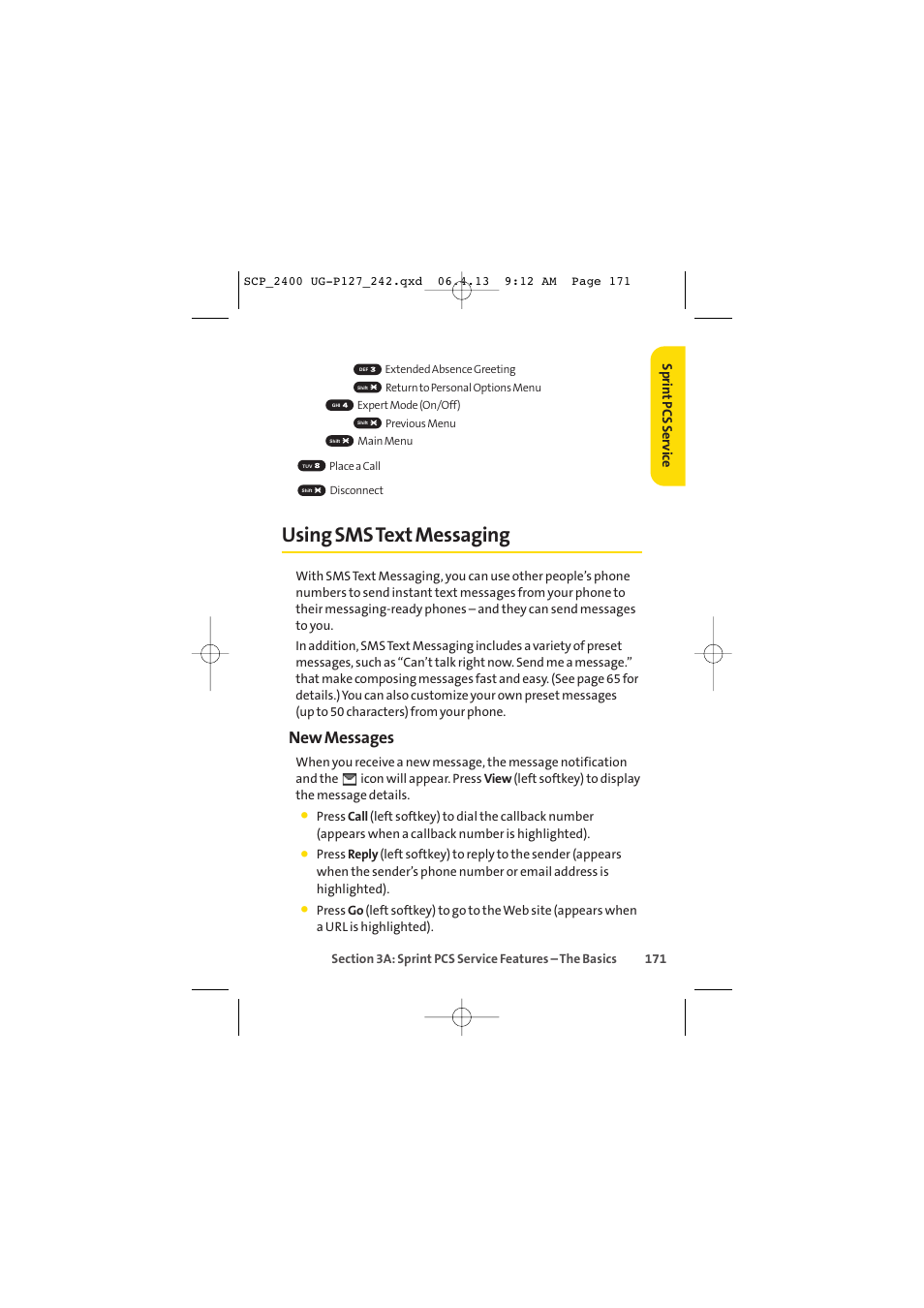 Using sms text messaging, New messages | Sprint Nextel SPRINT PCS VISION SCP-2400 User Manual | Page 187 / 256