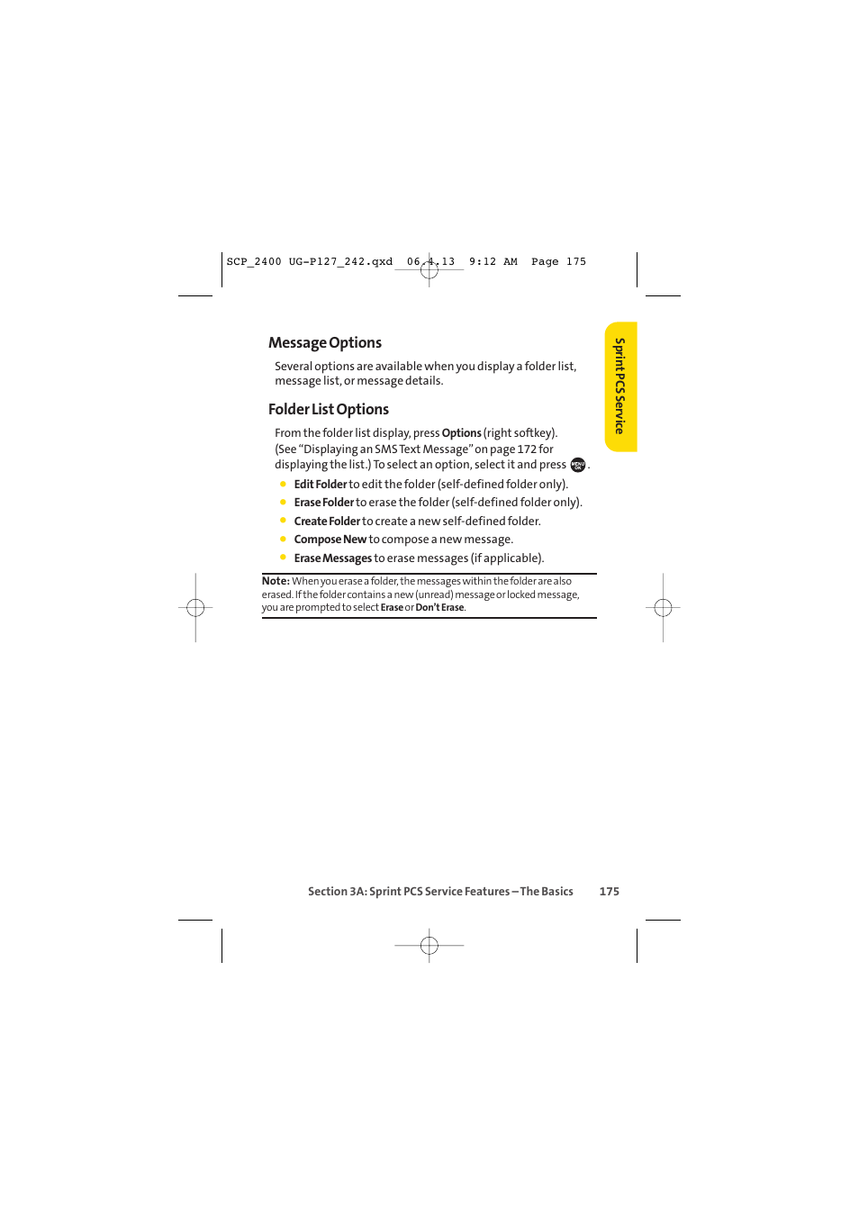 Message options, Folder list options | Sprint Nextel SPRINT PCS VISION SCP-2400 User Manual | Page 191 / 256