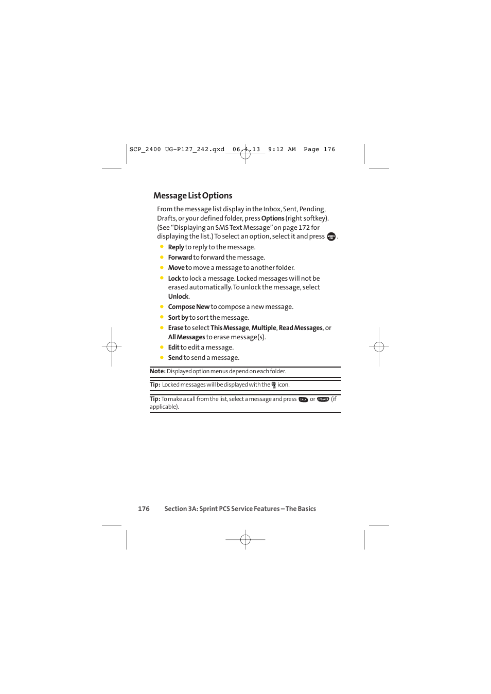 Message list options | Sprint Nextel SPRINT PCS VISION SCP-2400 User Manual | Page 192 / 256