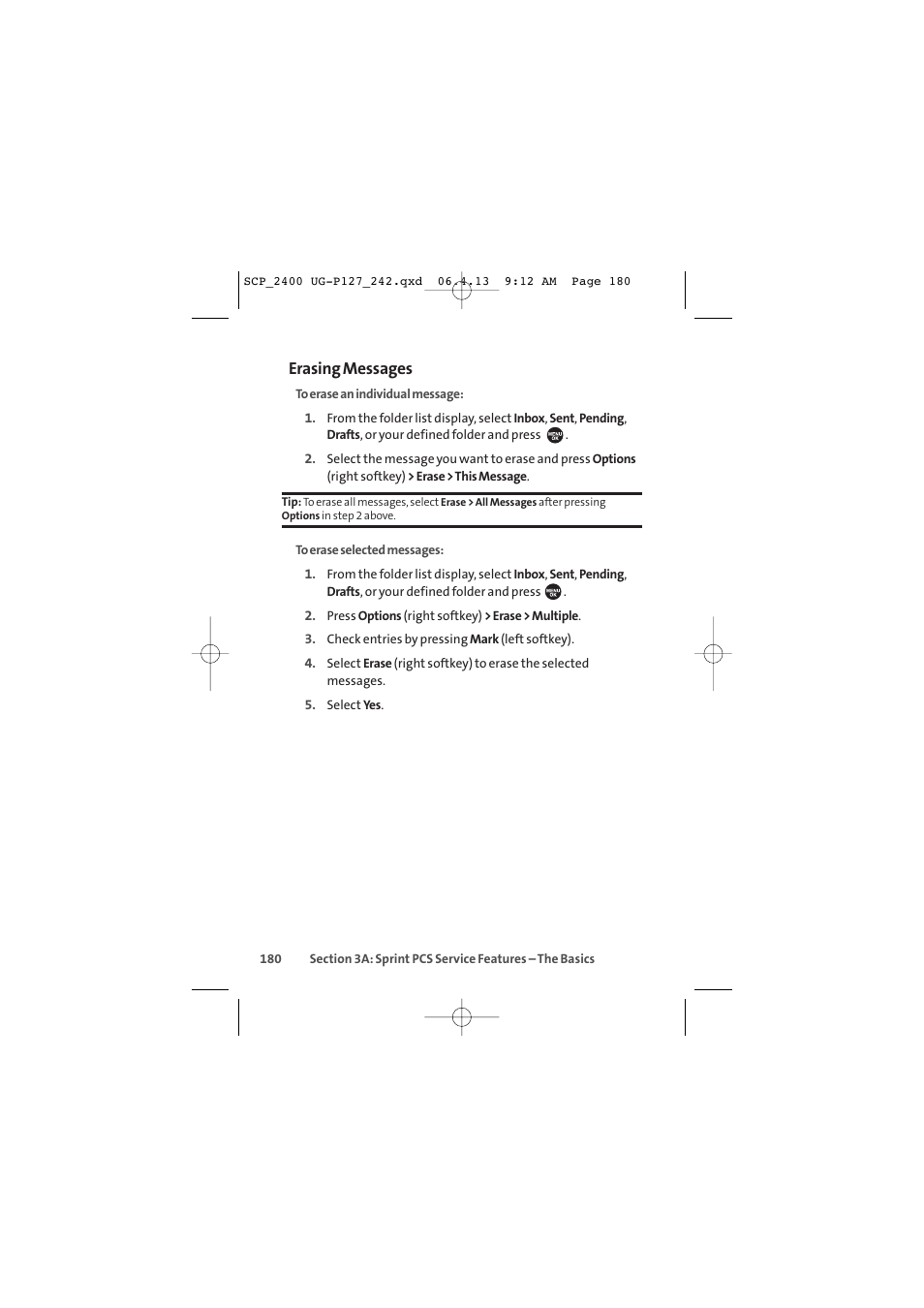 Erasing messages | Sprint Nextel SPRINT PCS VISION SCP-2400 User Manual | Page 196 / 256