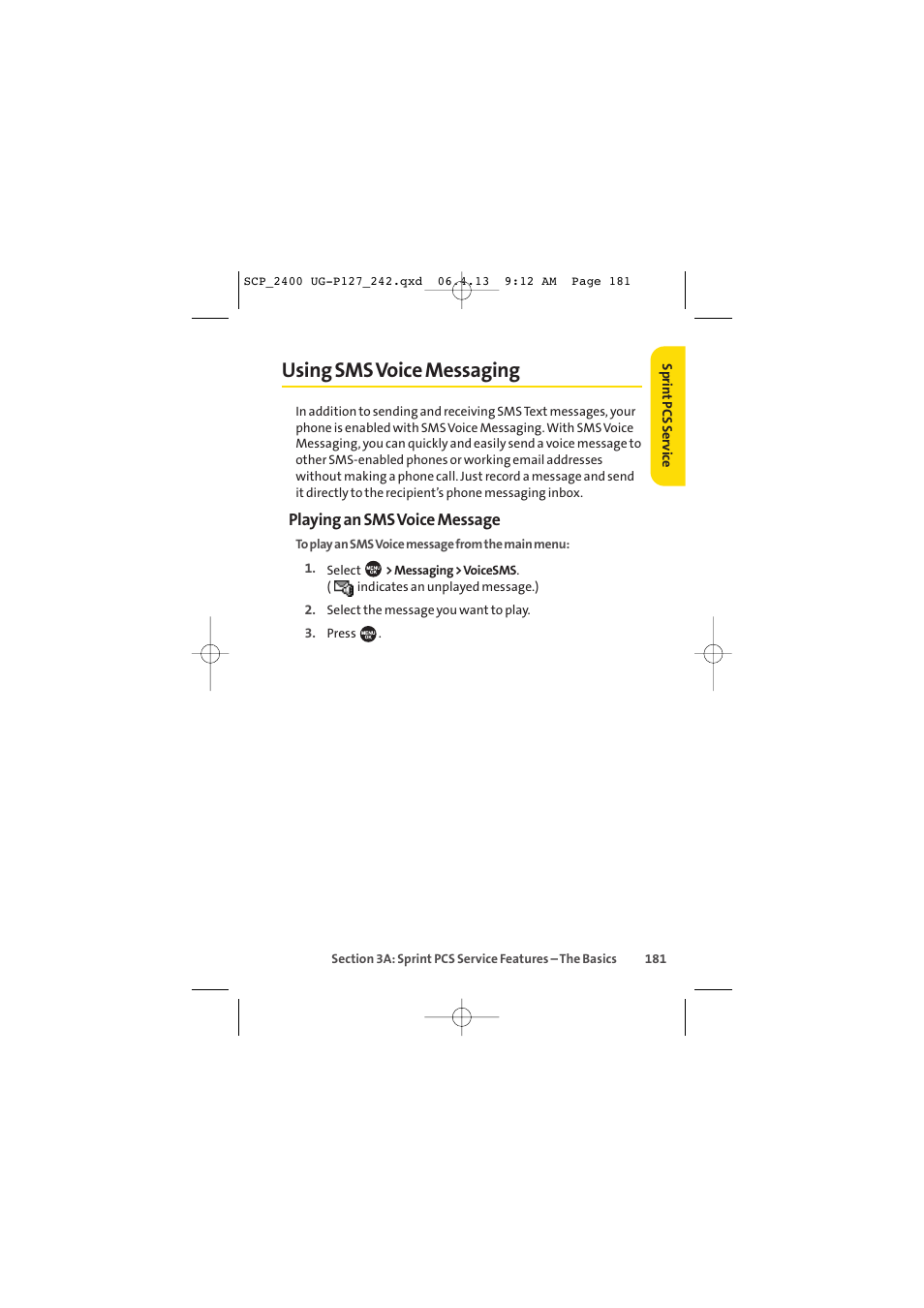 Using sms voice messaging | Sprint Nextel SPRINT PCS VISION SCP-2400 User Manual | Page 197 / 256