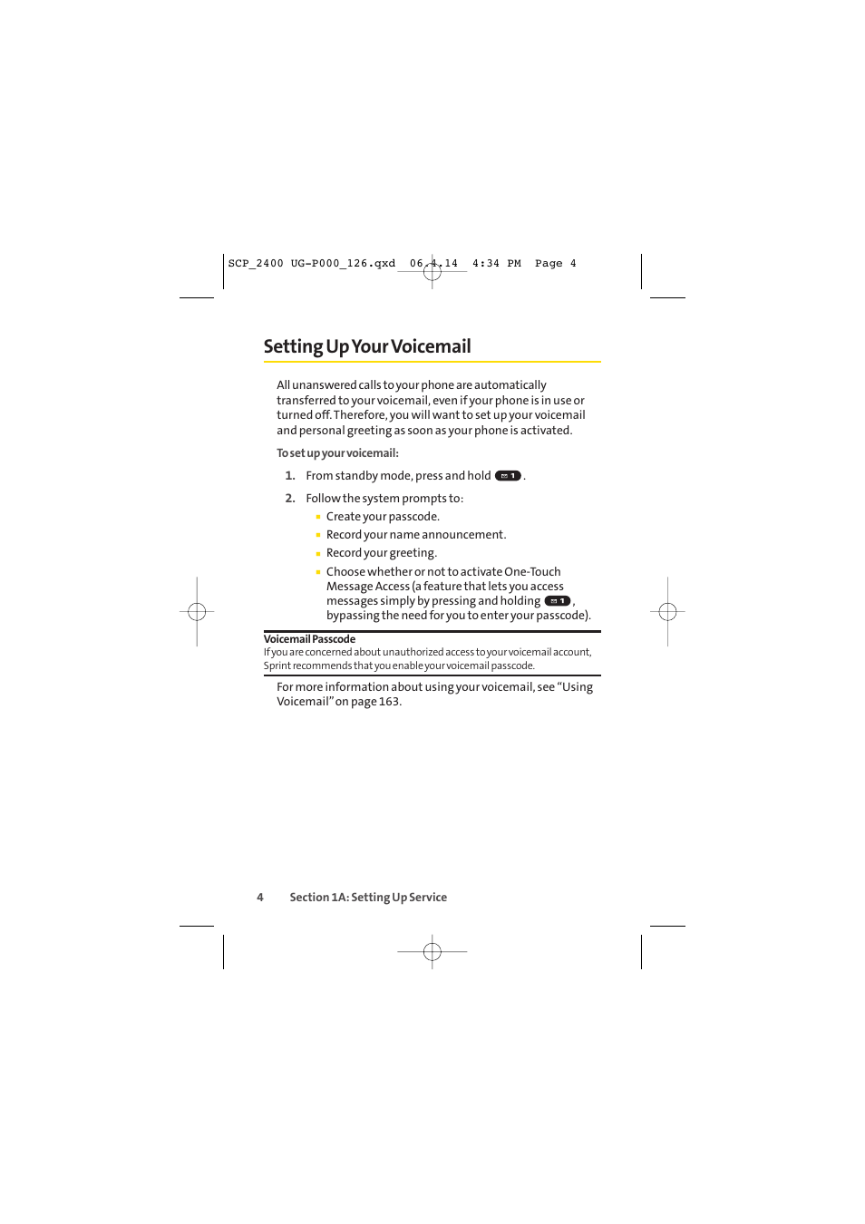 Setting upyour voicemail | Sprint Nextel SPRINT PCS VISION SCP-2400 User Manual | Page 20 / 256