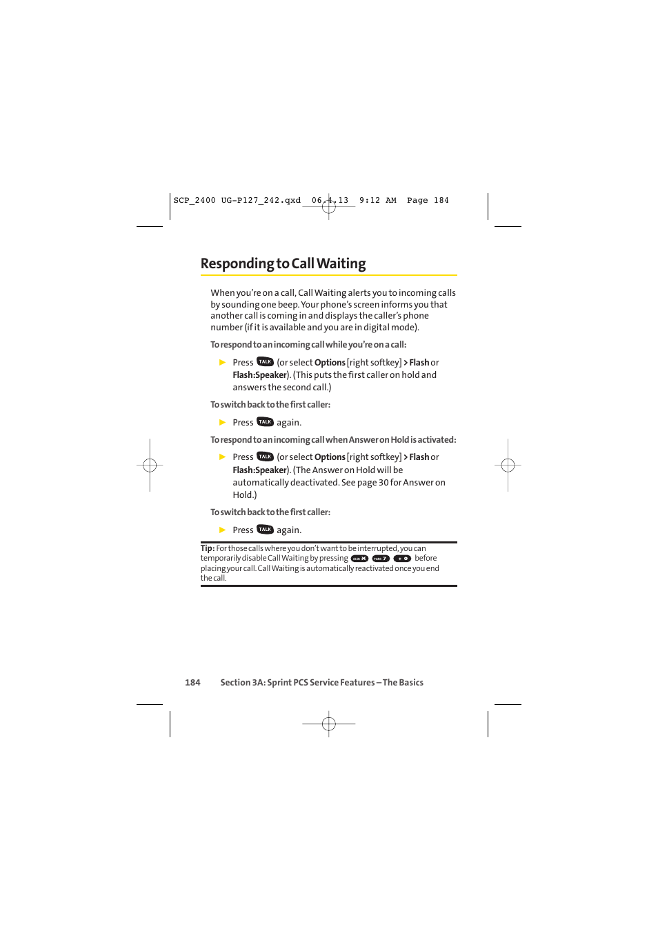 Responding to call waiting | Sprint Nextel SPRINT PCS VISION SCP-2400 User Manual | Page 200 / 256