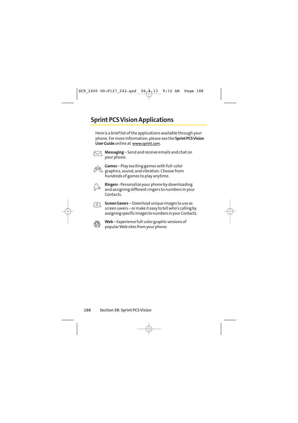 Sprint pcs vision applications | Sprint Nextel SPRINT PCS VISION SCP-2400 User Manual | Page 204 / 256