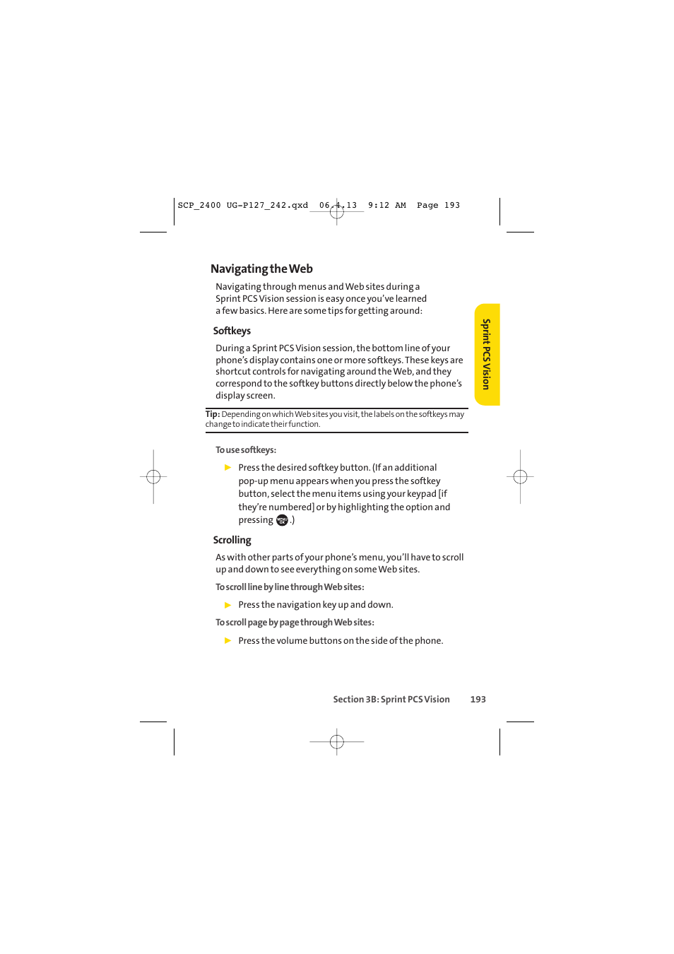 Navigating the web | Sprint Nextel SPRINT PCS VISION SCP-2400 User Manual | Page 209 / 256