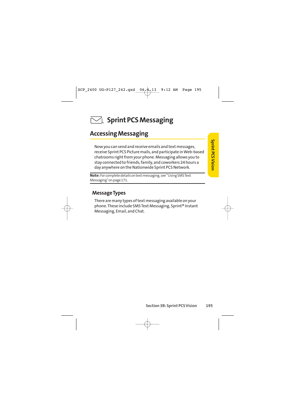 Sprint pcs messaging, Accessing messaging | Sprint Nextel SPRINT PCS VISION SCP-2400 User Manual | Page 211 / 256