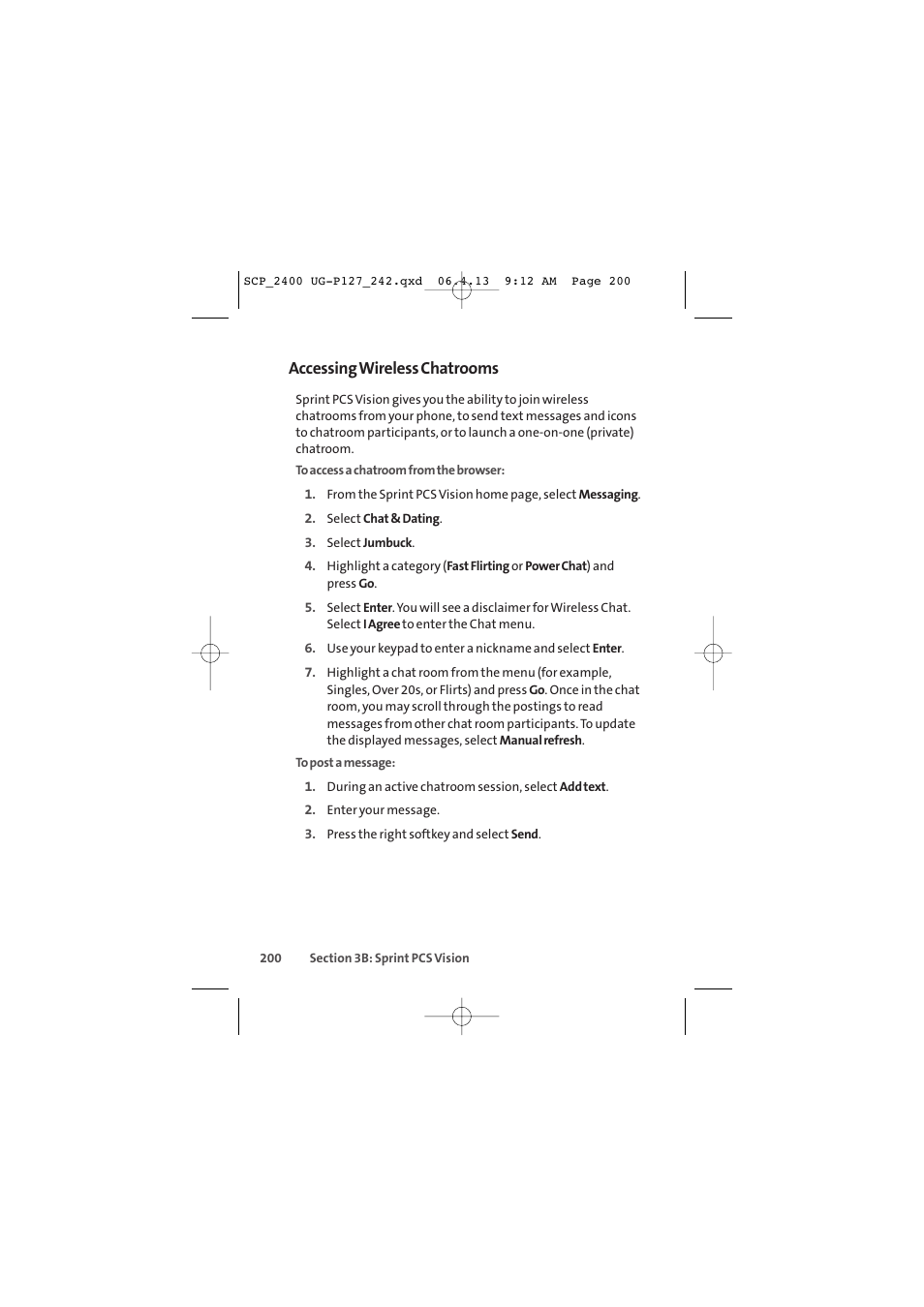 Accessing wireless chatrooms | Sprint Nextel SPRINT PCS VISION SCP-2400 User Manual | Page 216 / 256