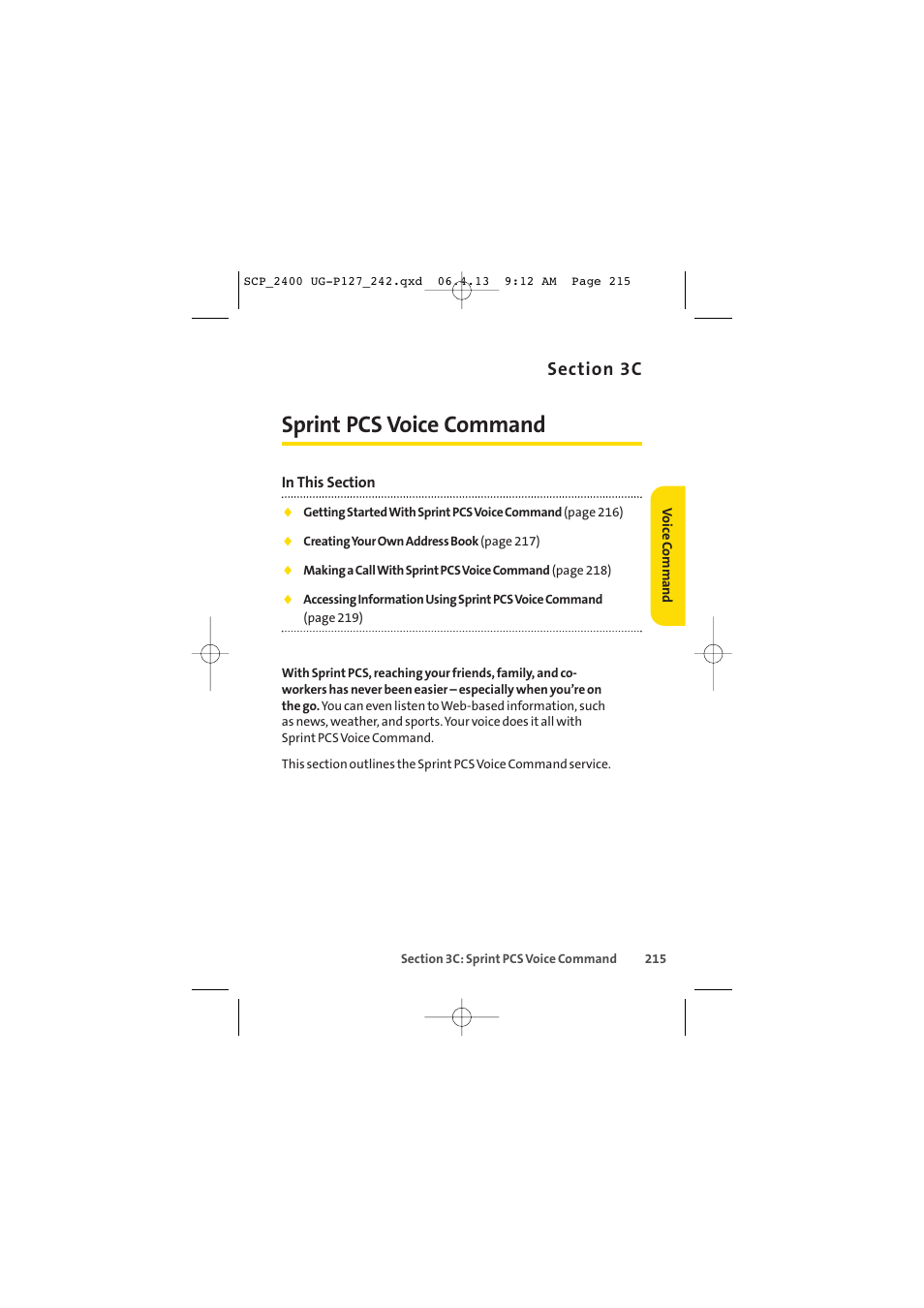 Sprint pcs voice command | Sprint Nextel SPRINT PCS VISION SCP-2400 User Manual | Page 231 / 256