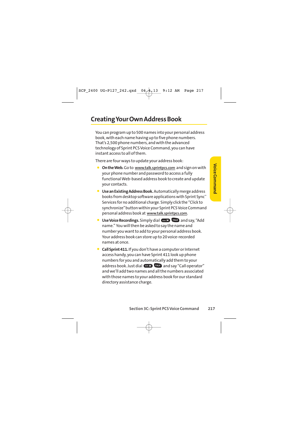 Creating your own address book | Sprint Nextel SPRINT PCS VISION SCP-2400 User Manual | Page 233 / 256