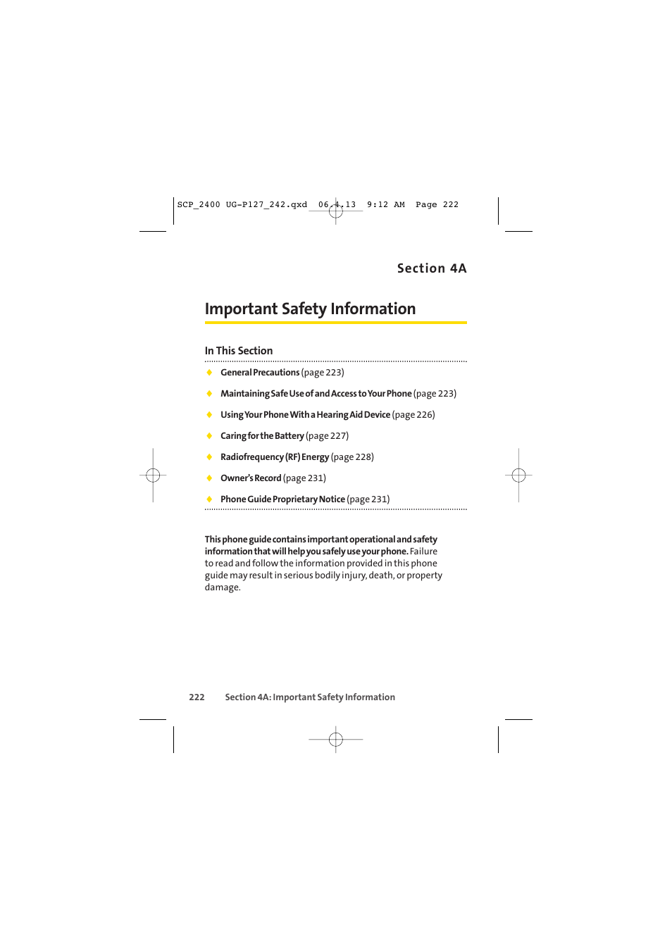 Important safety information | Sprint Nextel SPRINT PCS VISION SCP-2400 User Manual | Page 238 / 256