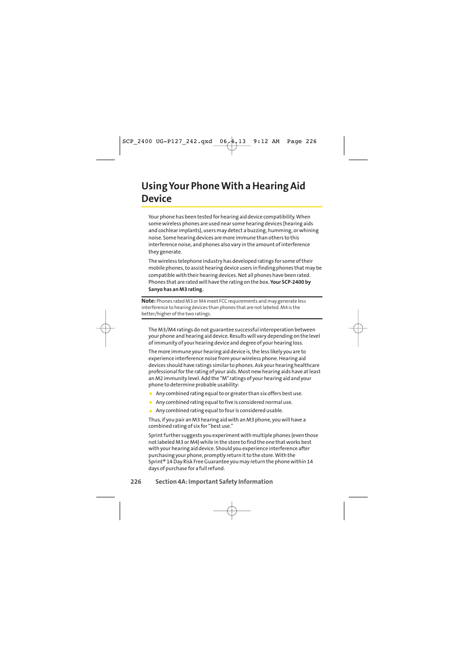 Using your phone with a hearing aid device | Sprint Nextel SPRINT PCS VISION SCP-2400 User Manual | Page 242 / 256