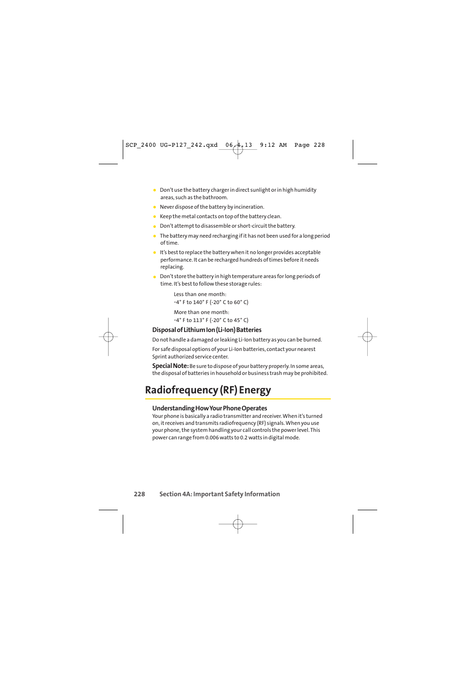 Radiofrequency (rf) energy | Sprint Nextel SPRINT PCS VISION SCP-2400 User Manual | Page 244 / 256