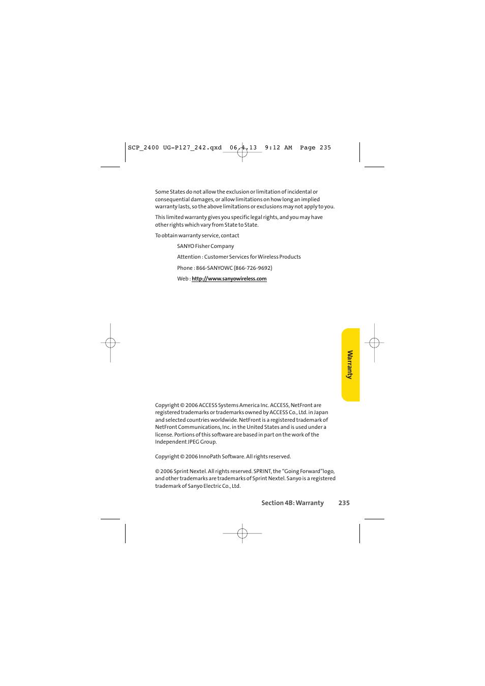 Sprint Nextel SPRINT PCS VISION SCP-2400 User Manual | Page 251 / 256