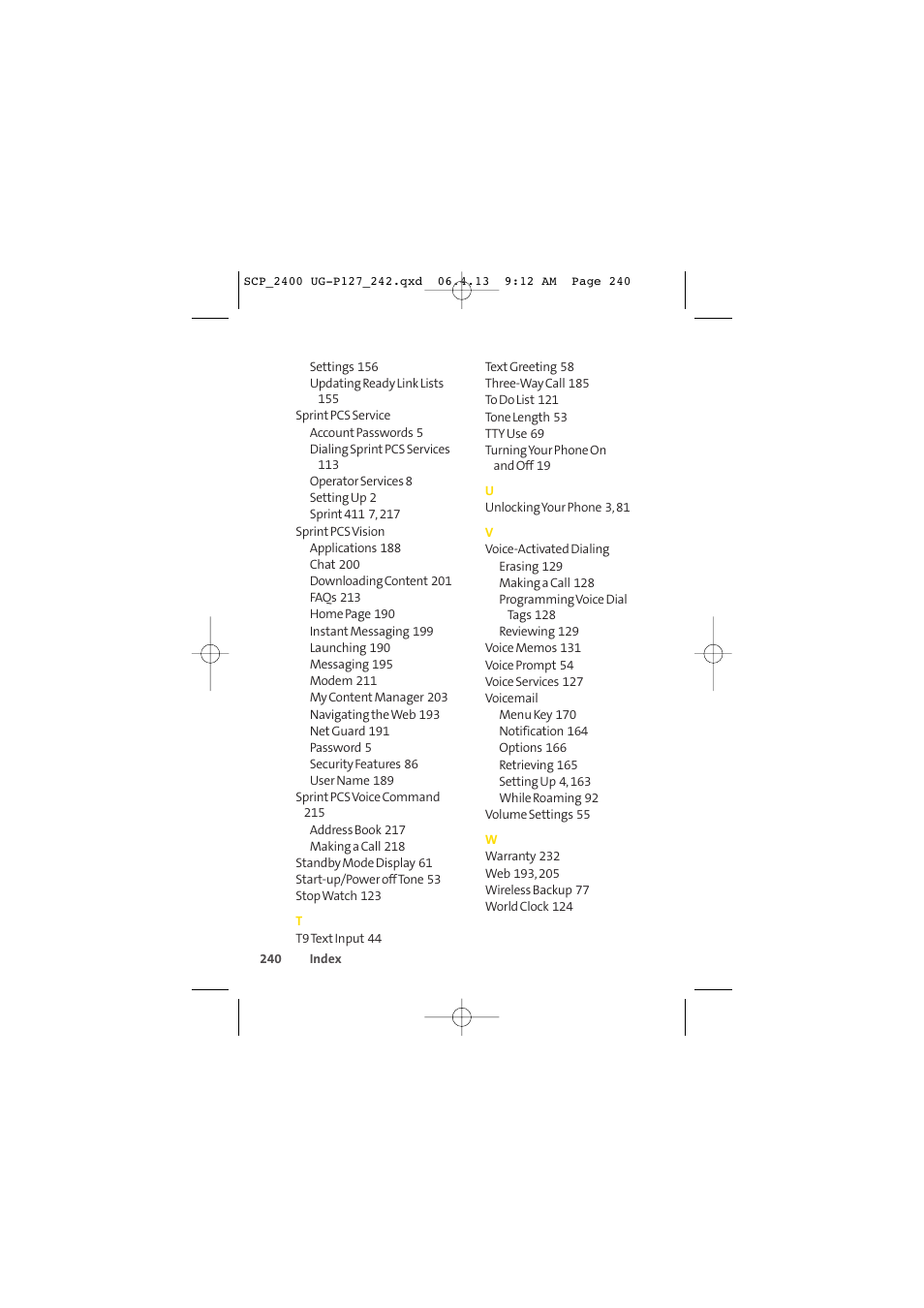 Sprint Nextel SPRINT PCS VISION SCP-2400 User Manual | Page 256 / 256