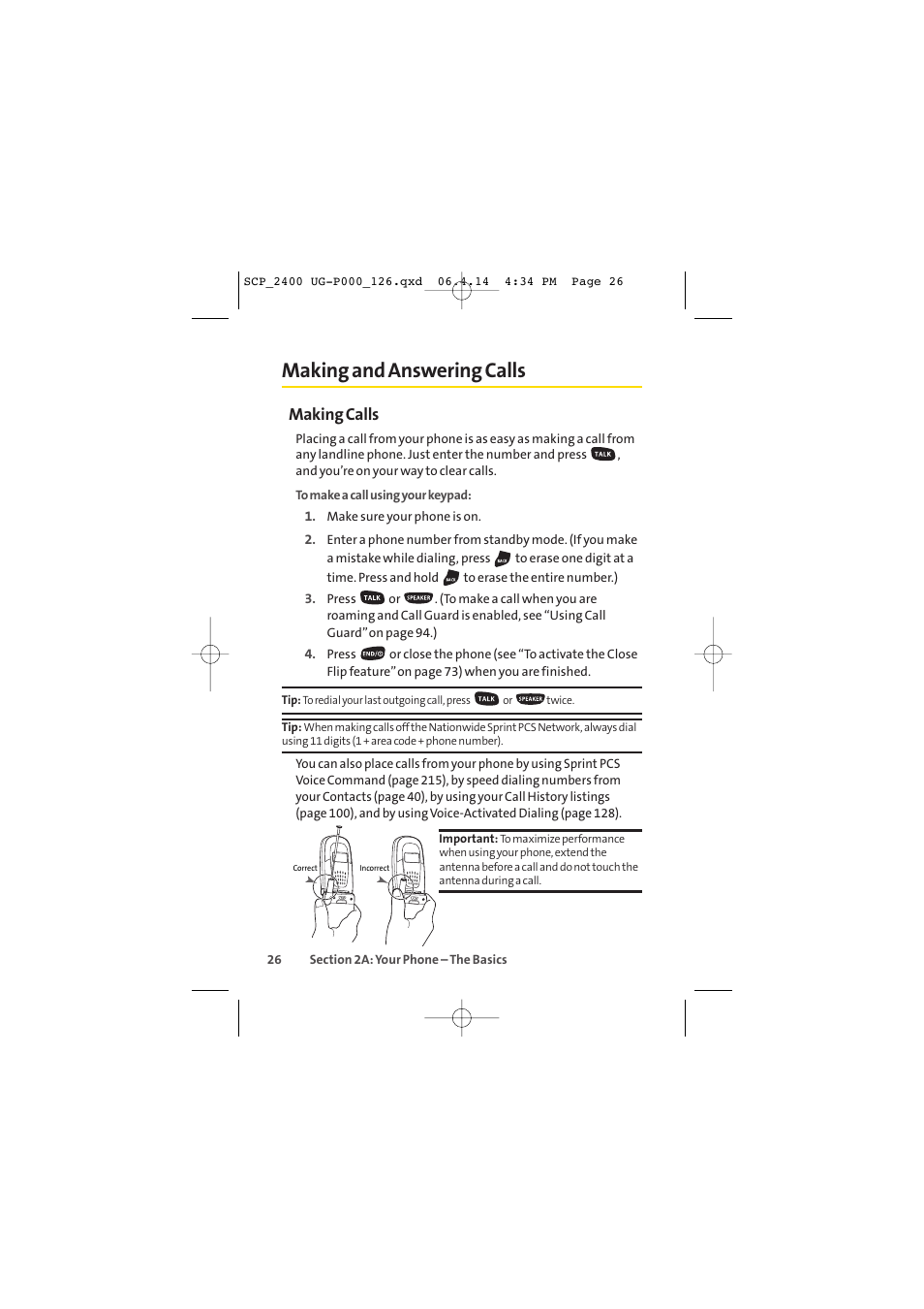 Making and answering calls, Making calls | Sprint Nextel SPRINT PCS VISION SCP-2400 User Manual | Page 42 / 256