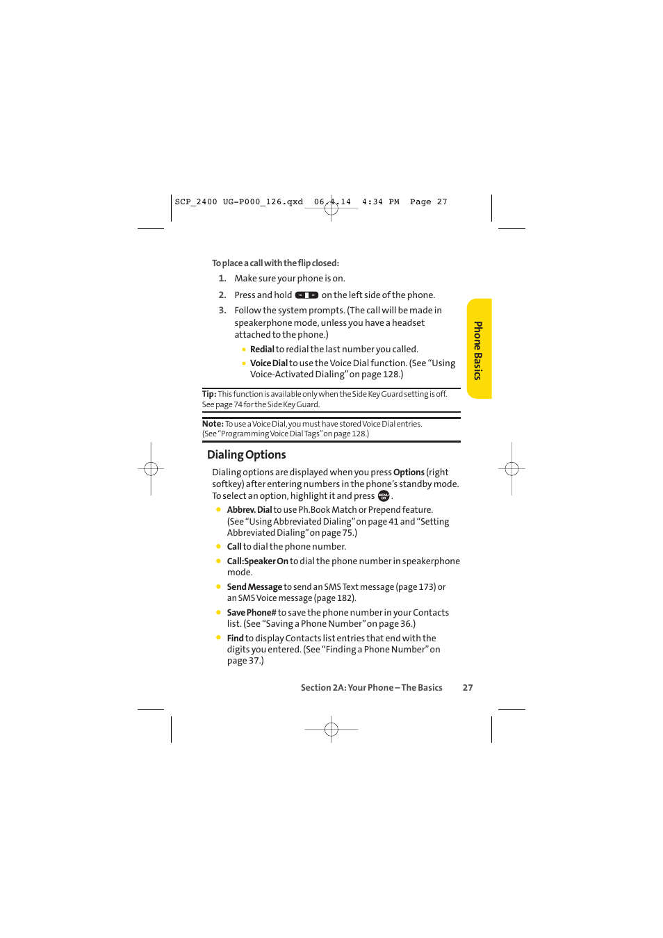 Dialing options, Phone basics | Sprint Nextel SPRINT PCS VISION SCP-2400 User Manual | Page 43 / 256