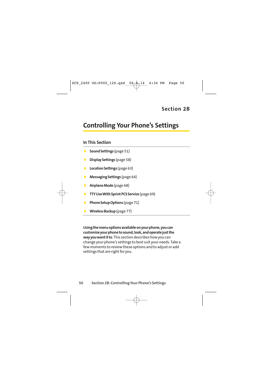 Controlling your phone’s settings | Sprint Nextel SPRINT PCS VISION SCP-2400 User Manual | Page 66 / 256