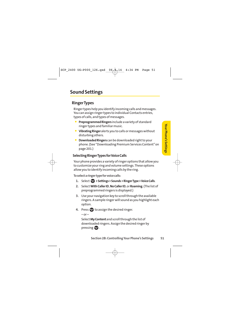 Sound settings, Ringer types | Sprint Nextel SPRINT PCS VISION SCP-2400 User Manual | Page 67 / 256