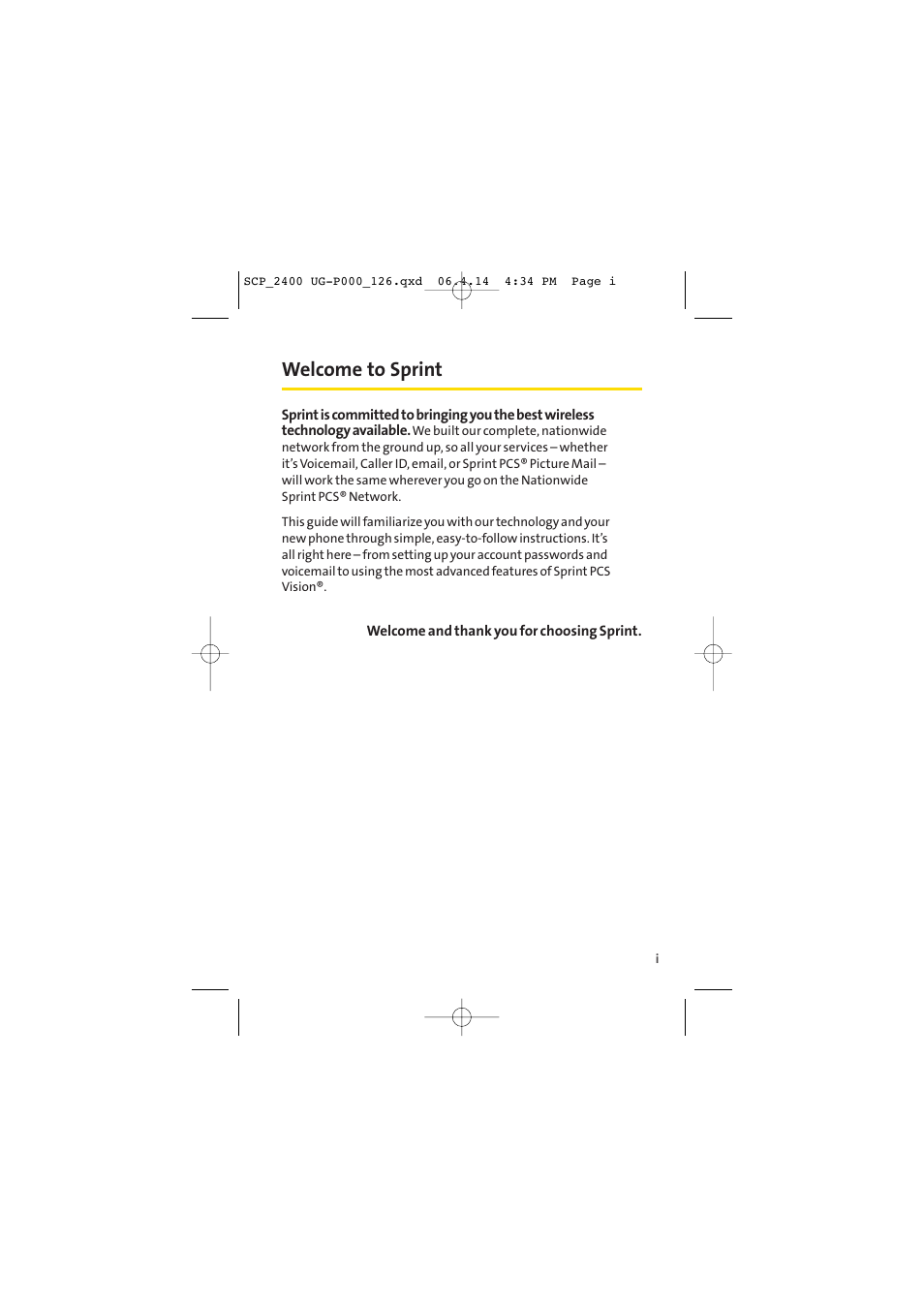 Welcome to sprint | Sprint Nextel SPRINT PCS VISION SCP-2400 User Manual | Page 7 / 256