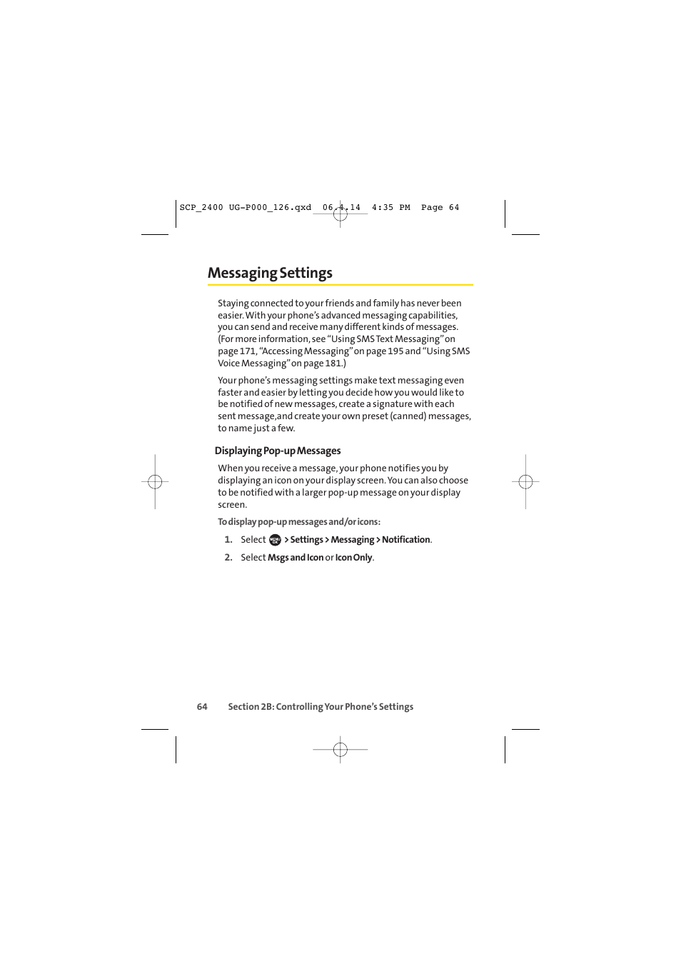 Messaging settings | Sprint Nextel SPRINT PCS VISION SCP-2400 User Manual | Page 80 / 256