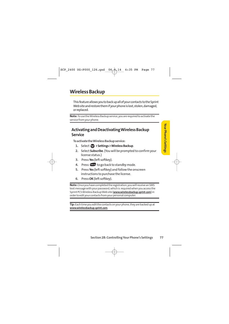 Wireless backup | Sprint Nextel SPRINT PCS VISION SCP-2400 User Manual | Page 93 / 256