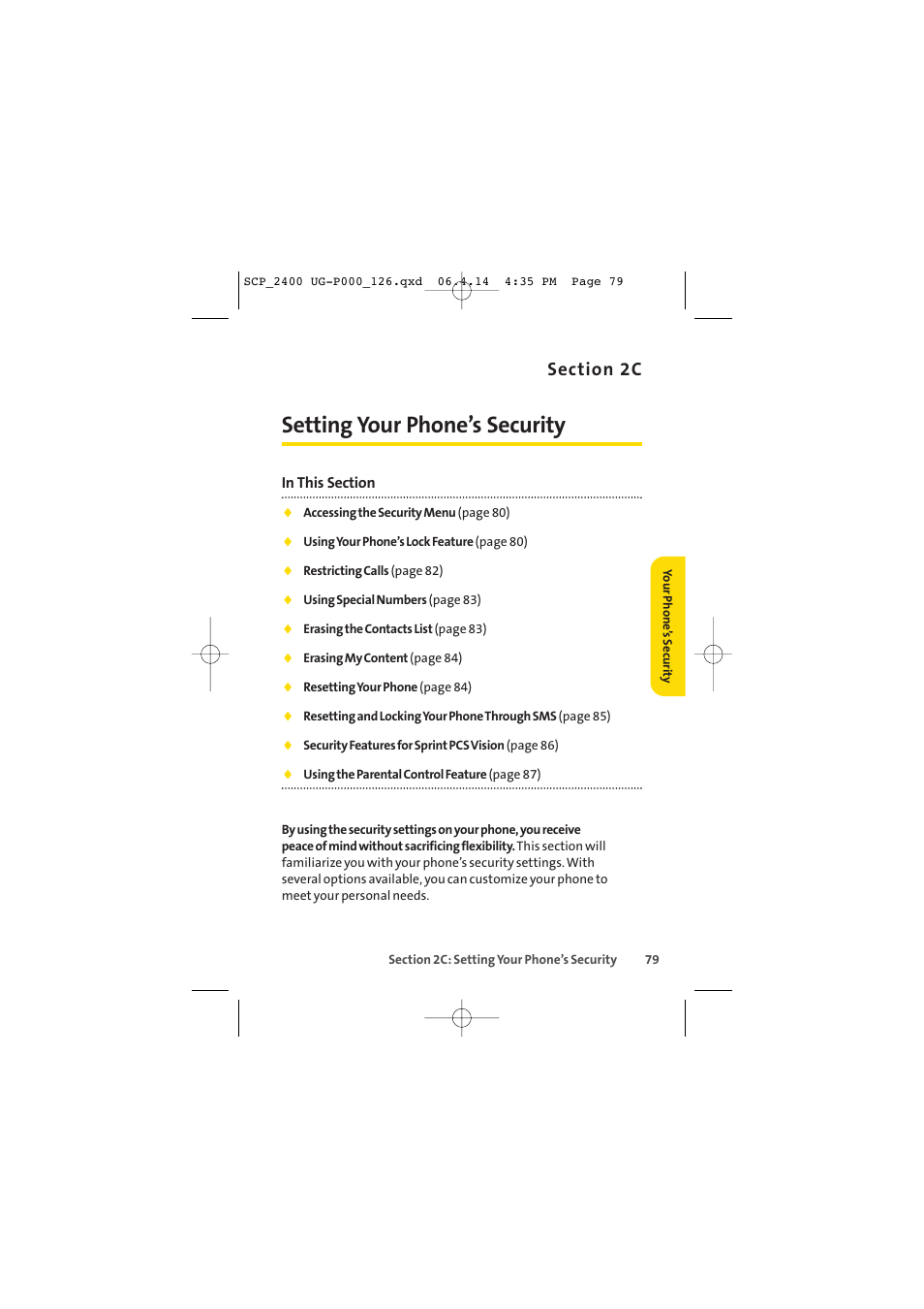 Setting your phone’s security | Sprint Nextel SPRINT PCS VISION SCP-2400 User Manual | Page 95 / 256