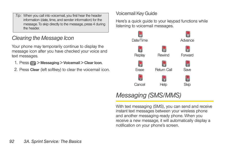 Clearing the message icon, Messaging (sms/mms) | Sprint Nextel LG Remarq UG_9a_070709 User Manual | Page 102 / 143