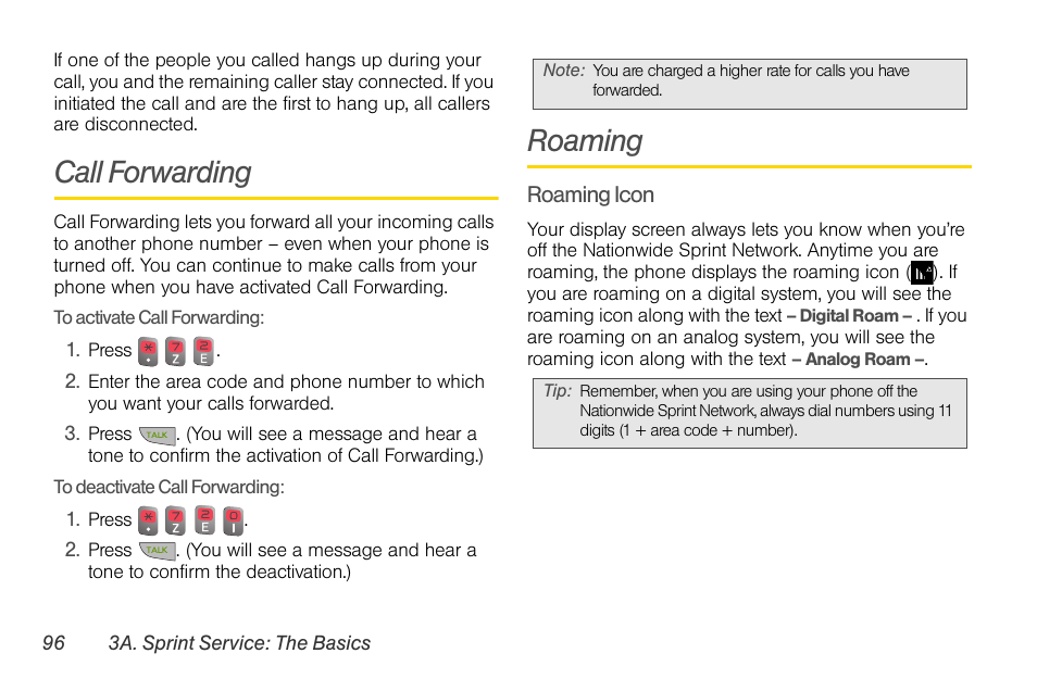 Call forwarding, Roaming | Sprint Nextel LG Remarq UG_9a_070709 User Manual | Page 106 / 143