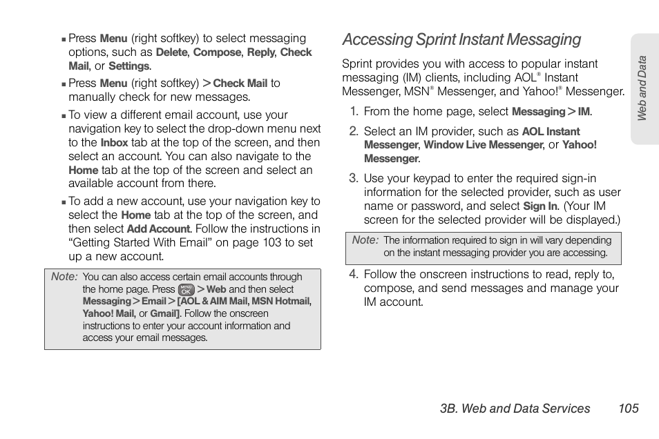 Accessing sprint instant messaging | Sprint Nextel LG Remarq UG_9a_070709 User Manual | Page 115 / 143