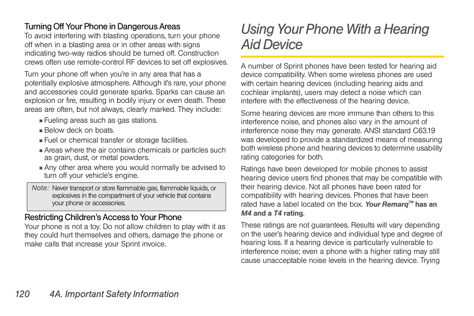 Using your phone with a hearing aid device, Using your phone with a hearing aid device 120 | Sprint Nextel LG Remarq UG_9a_070709 User Manual | Page 130 / 143