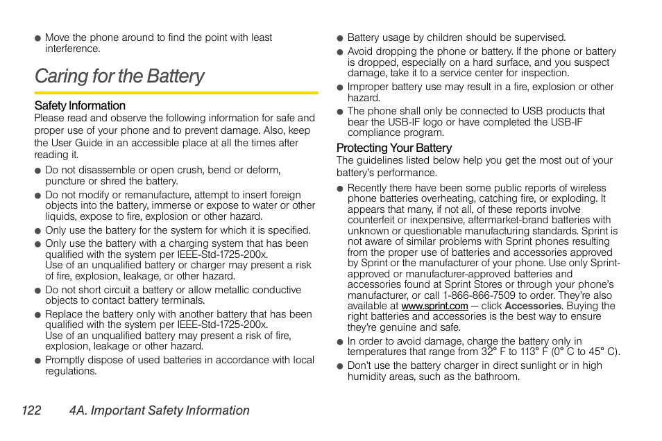 Caring for the battery | Sprint Nextel LG Remarq UG_9a_070709 User Manual | Page 132 / 143