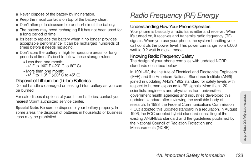 Radio frequency (rf) energy | Sprint Nextel LG Remarq UG_9a_070709 User Manual | Page 133 / 143