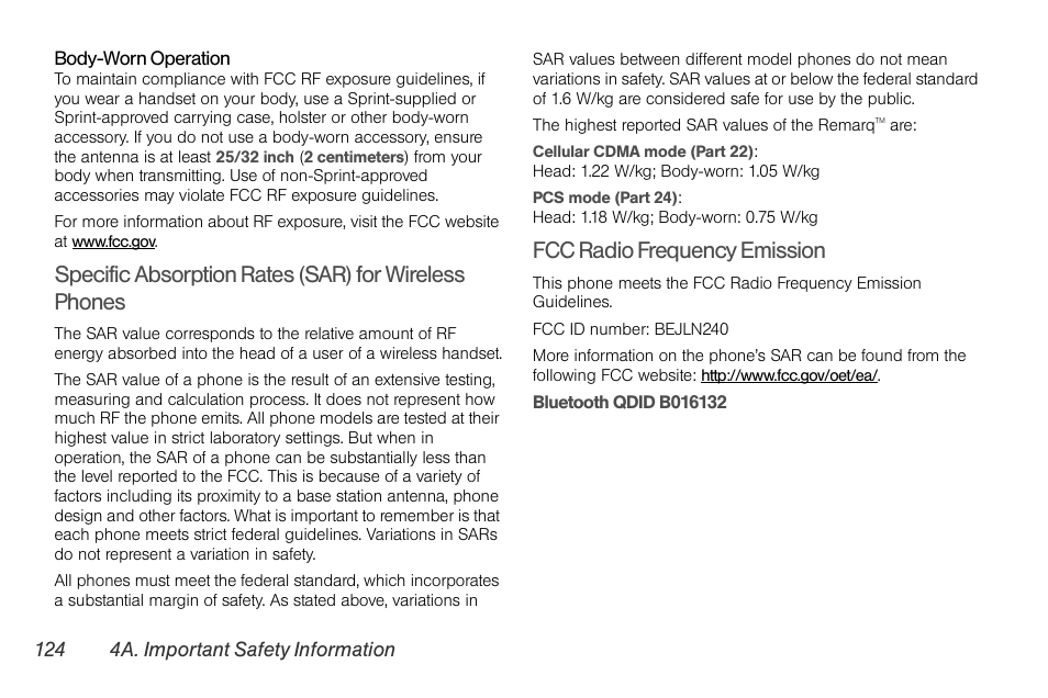 Fcc radio frequency emission | Sprint Nextel LG Remarq UG_9a_070709 User Manual | Page 134 / 143