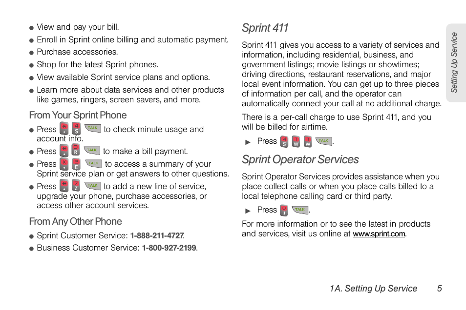 Sprint 411, Sprint operator services | Sprint Nextel LG Remarq UG_9a_070709 User Manual | Page 15 / 143