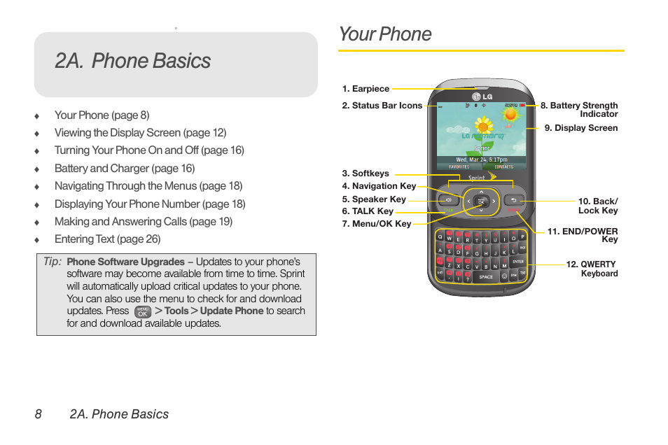 2a. phone basics, Your phone, 82a. phone basics | Sprint Nextel LG Remarq UG_9a_070709 User Manual | Page 18 / 143