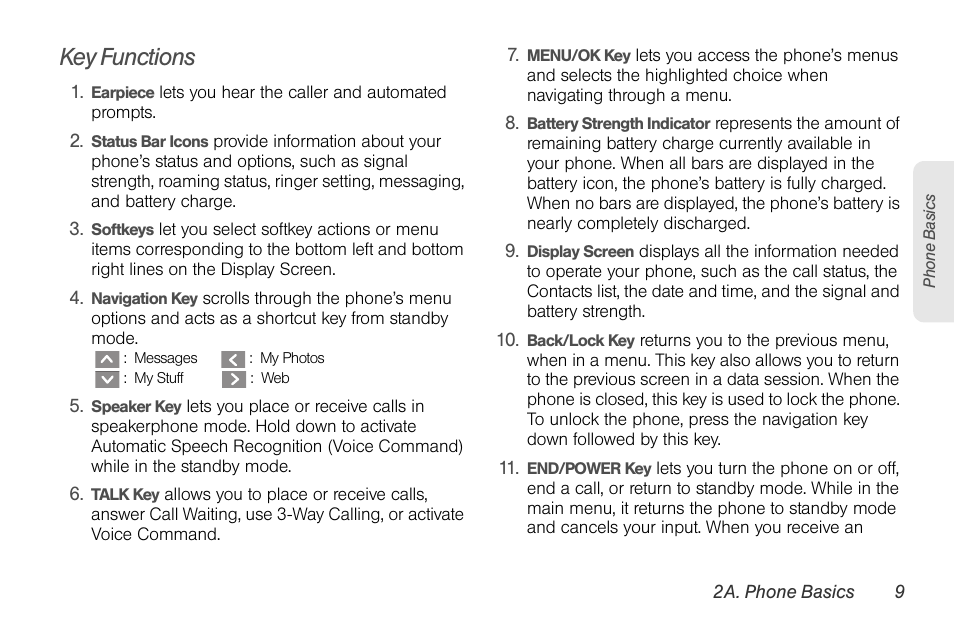 Key functions | Sprint Nextel LG Remarq UG_9a_070709 User Manual | Page 19 / 143