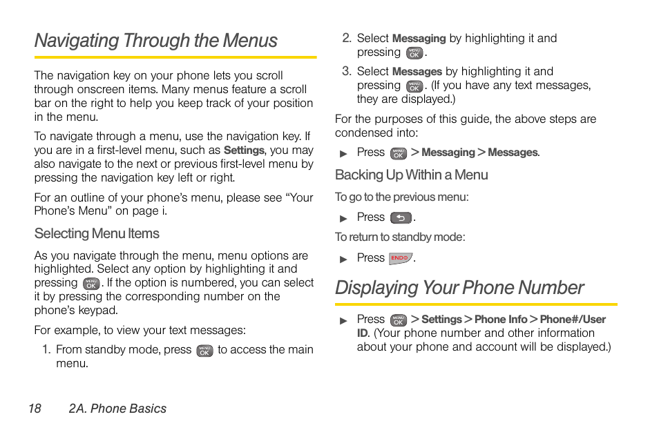 Navigating through the menus, Displaying your phone number | Sprint Nextel LG Remarq UG_9a_070709 User Manual | Page 28 / 143
